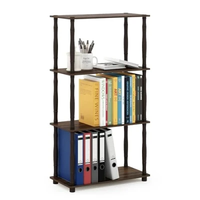 Image of Furinno Turn N Tube 4 Tier Multipurpose Shelf Display Rack with Classic Tubes, Walnut/Brown