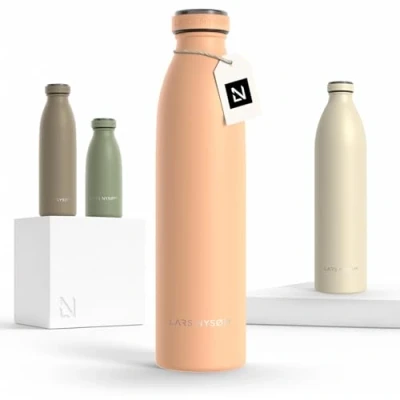 Image of LARS NYSØM Stainless Steel Insulated Water Bottle 12oz 17oz 25oz 34oz 51oz Thermo Flask for Hot and Cold Beverages Leakproof Drinking (Creamy Peach, 750ml)