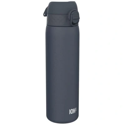 Image of Ion8 Lightweight Steel Water Bottle, 600 ml/20 oz, Non Insulated, Leak Proof, Easy to Open, Secure Lock, Dishwasher Safe, Flip Cover, Fits Cup Holders, Carry Handle, Metal Ash Navy