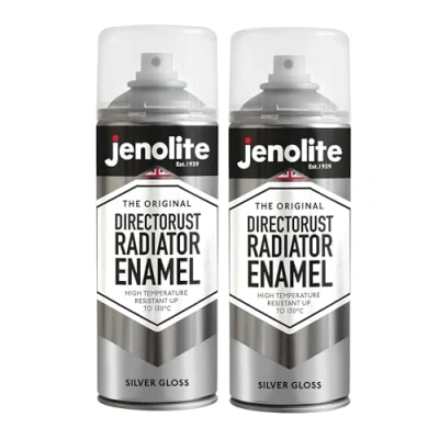 Image of JENOLITE Directorust BBQ &amp; Stove Spray Paint SILVER 2x400ml Very High Temperature Up to 650C Barbecue Paint, Chimineas, Wood Burner, Automotive, Fire Screens Surrounds