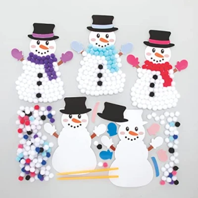 Image of Baker Ross FC122 Snowman Pom Art Kits Pack of 5, Design Your Own Christmas Decorations, Decorations for Children to Make, Decorate and Display, Creative Activities Kids