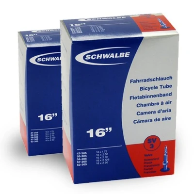 Image of Schwalbe SV3 (16 x 1.75 / 2.125 inches) 2 bicycle tubes with Presta valve, for children&#039;s bike + 3 tyre levers