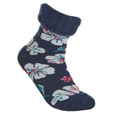 Image of Metzuyan Ladies Bed Socks Anti Slip Grippers 1 Pair Navy Floral 4 10