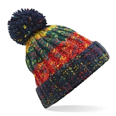 Image of Beechfield Luxury Pom Beanie Stylish Cuffed Design Crackling Campfire