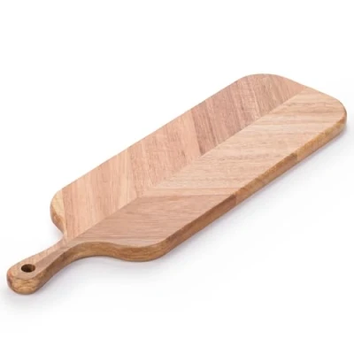 Image of woodluv Herringbone Acacia Wood Serving Board Platter with Handle, Chopping Cutting Board, Cheese, Antipasti Charcuterie Boards 41 x 12 1.5 cm