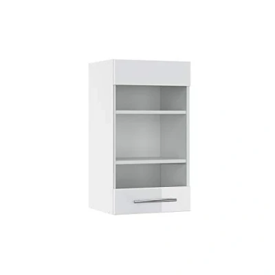 Image of Vicco Glass kitchen cabinet Fame Line, White High Gloss/White, 40 cm