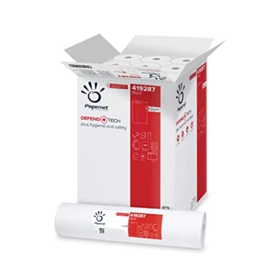 Image of Papernet Defend Tech Medical Paper Roll for Bed 419287, 9 Rolls Made of Pure Cellulose, with Antibacterial Additive, 2 Ply, Length 50m, 143 Sheets per Roll, Measures 59x53cm