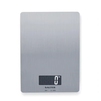 Image of Salter 1103 SSDR Digital Kitchen Scale 5 Kg Max Capacity, Sleek Food Weighing Baking/Cooking Scales, LCD Display, Premium Stainless Steel, Tare Function, Measures Liquids/Fluids, 15 Year Guarantee