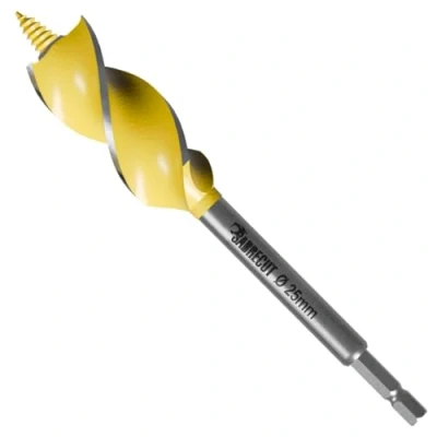 Image of 1 x SabreCut SCAG025 25mm 165mm Wood Auger Quad Flute Self Feed Tip Grooved Hex Shank Drill Bit for High Speed Drilling in and MDF