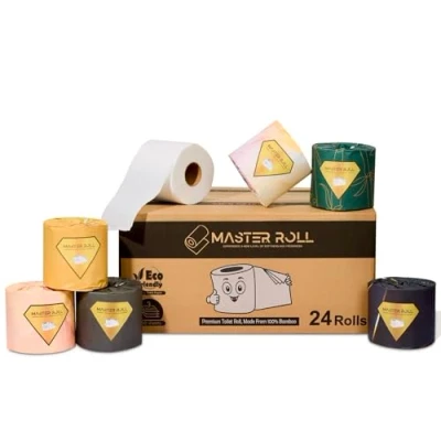 Image of Master Roll Premium Bamboo Toilet Paper 24 Rolls 3 Ply, 300 Sheets Eco Friendly Roll, Luxury, Soft, Strong, Absorbent, Vegan Friendly, Sustainable, Biodegradable, Plastic Free