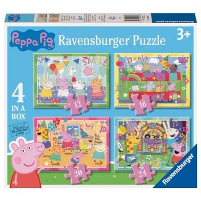 Image of Ravensburger Peppa Pig Toys for 3 Year Olds 4 in a Box Jigsaw Puzzles 12, 16, 20, 24 Piece 2024 Edition