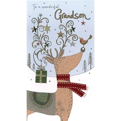 Image of Grandson Embellished Christmas Card Hand Finished Champagne Range Cards