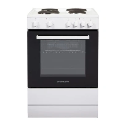 Image of Cookology CFSP600WH 60cm Wide, 62 Litre Capacity Freestanding Electric Single Cooker with Solid Plate Top 4 Cooking Zone Hob and Analogue Dials in White