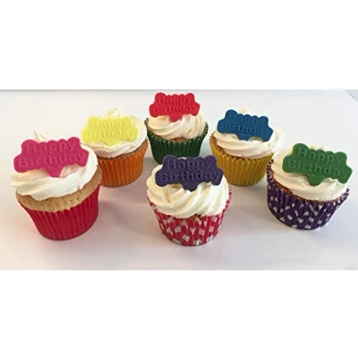 Image of 6 Mixed Colours Sugar &quot;Happy Birthday&quot; Cake Decorations Edible, Unique and Made with Love in The UK!