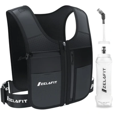 Image of ZelaFit® Running Vest with 500ml Water Bottle Waterproof Phone Pouch Key Holder Adjustable Waistband Hydration 8 Pockets for Accessories Men &amp; Women