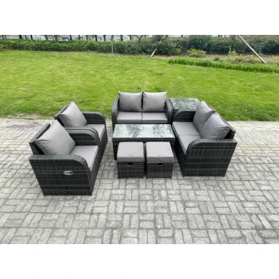 Image of 8 Piece Rattan Garden Furniture Set Outdoor Patio Sofa, Table and Chairs Ideal for Pool Side, Balcony, indoor Conservatory