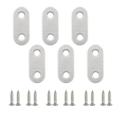 Image of Flat Straight Corner Brace,6 Pcs Metal Joint Plate Connector Repair Bracket Fixing Stainless Steel with Screw Holes for Wood Chair Bookshelf Board Window Furniture