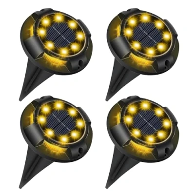 Image of EXTRASTAR Solar Ground Lights 12 LEDs, 4 Pack Disk Powered, IP65 Waterproof Path Outdoor Garden 3000K Warm Light