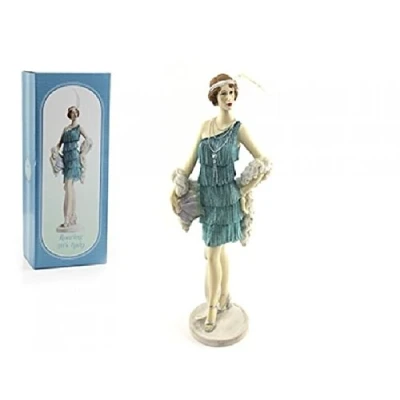 Image of Lesser &amp; Pavey Roaring 20s Lady Azure On Stand 33cm Figurine Decorative Ornament