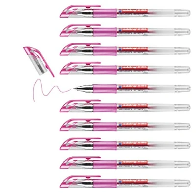 Image of edding 2185 gel roller pink metallic box of 10 0.7 mm pen for writing, drawing, colouring mandalas, bullet journals glitter pen, colour