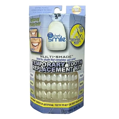 Image of Instant Smile Multishade Temporary Tooth Repair Kit, Missing Replacement Bright Natural and Dark Shades, Patented Repair, 30 False Teeth