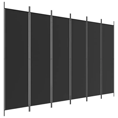 Image of vidaXL 6 Panel Room Divider Black Fabric Screen, Foldable Design for Versatile Function and Space Efficiency, Ideal Living or Bedroom, 300x200 cm