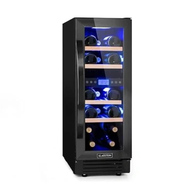 Image of Klarstein Built in Dual Zone Slimline Drinks Chiller 53L Glass Door Fridge for Beer, Wine &amp; Other 17 Bottle Capacity