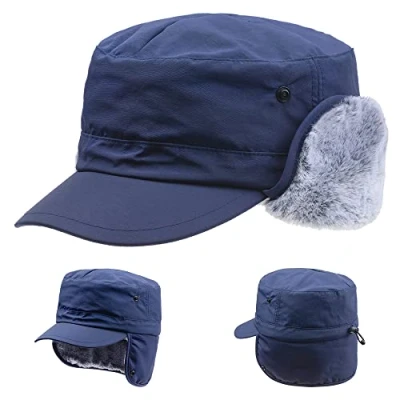 Image of Winter Military Cadet Cap Trapper Aviator Pilot hat Earflaps Hunting Elmer Hunter Rancher Fur Navy Blue