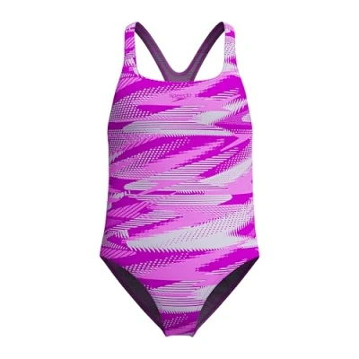 Image of Speedo Girl&#039;s Hyperboom Allover Medalist Swimsuit, Quick Drying, Fitness, Chlorine Resistant Diva, 5 6