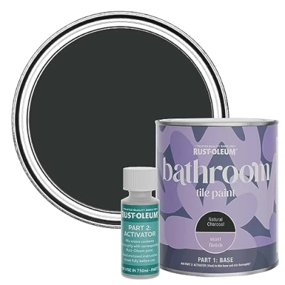 Image of Rust Oleum Black Water Resistant Bathroom Tile Paint in Matt Finish Natural Charcoal (Black) 750ml