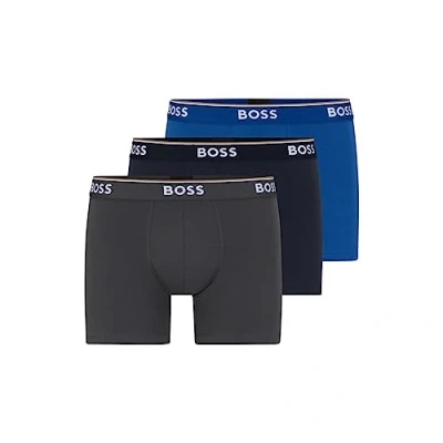 Image of BOSS Men&#039;s 3 pack Cotton Brief3? ? ?? ???3 ????????paquete De Calzoncillos Algodón3 ???????????? ??? Boxer Briefs, True Blue/Sky Captain/Forged Iron, M UK