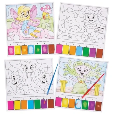 Image of Baker Ross FN081 Mythical Creatures Magic Paint By Numbers Kit Pack of 10, Painting Kits for Kids