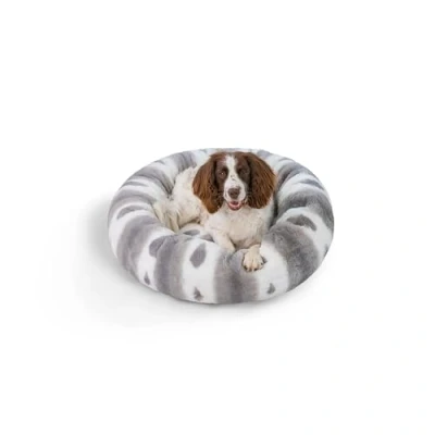 Image of Best Friends by Sheri Patterned Lux Faux Fur Calming Large Donut Dog Bed, Gray, 30&quot; x
