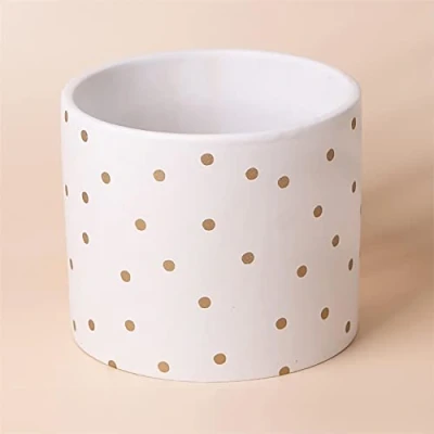 Image of Leaf Ceramic Indoor Cachepot Planters, 15cm Gold Dot