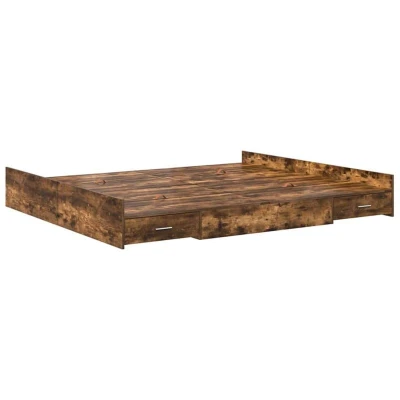 Image of vidaXL Storage Bed Frame with Drawer Headboard Smoked oak 200 x cm
