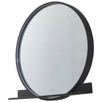 Image of Lucande LED mirror Miren, black, aluminium, CCT, shelf