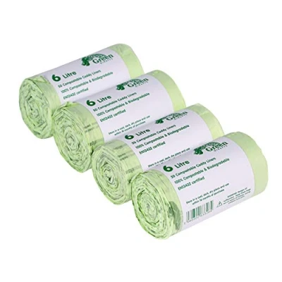 Image of Green Giraffe 6L Compostable Kitchen Caddy Liners Food Waste Bin 4 Rolls 200 Bags