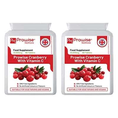Image of Cranberry 10,000mg 90 Tablets (Pack of 2) with Added Vitamin C High Strength Daily Supplement UK Manufactured by Prowise Healthcare