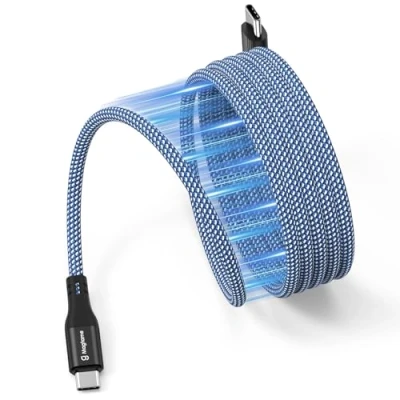 Image of Magtame Magnetic USB C Cable, Coiled to Cable 60W(3A), 1.5M Flexible Cord, Nylon Braided Type Fast Charging Compatible with iPhone 15, for Samsung, Pad,USB Device,Blue