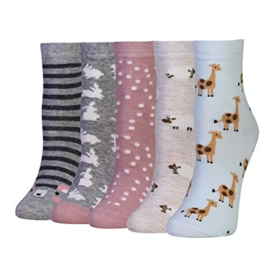 Image of Cansok Women Animal Novelty Dress Crew Socks (Giraffe Bunny Sheep 5 pairs)