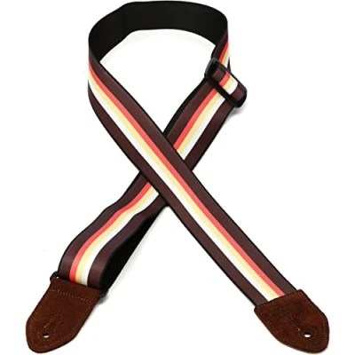 Image of Levy&#039;s Leathers 2&quot; Polyester Guitar Strap 3 Bar Stripe Design; Brown, Red, Yellow, and White MP2 001