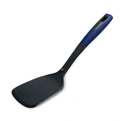 Image of Tasty Everyday Cooking Turner with Grater &amp; Angled Edge, Spatula, Non Stick Heat Resistant Head, Kitchen Turner, Scratch, Dimensions: 34x10x6cm, Colour: Dark Blue, Grey, Large