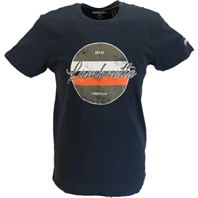 Image of Lambretta Retro Vintage Print Crew Neck T Shirt (Navy) Size M