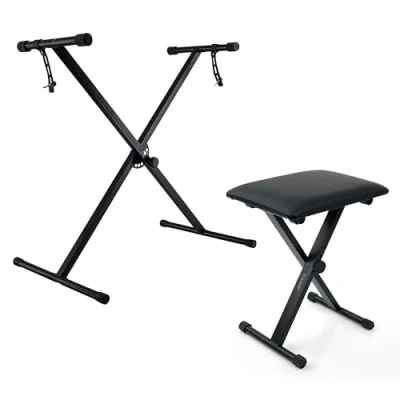 Image of Single Braced X Frame Music Piano Keyboard Stand &amp; Chair Complete Set by Crystals® (Single + Chair)