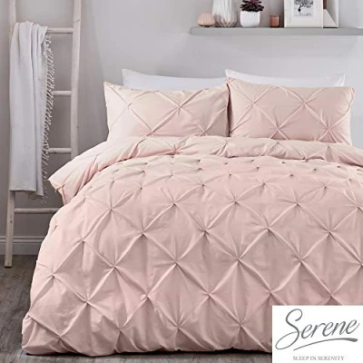 Image of Serene Lara Ruched Easy Care Duvet Cover Set, Blush, Super King