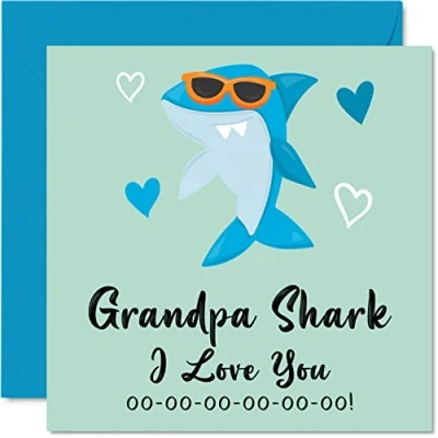 Image of Birthday Cards for Grandpa Shark Fathers Day Card from Granddaughter Grandson, Happy Toddler Baby Grandchild 145mm x Grandparent Funny Greeting