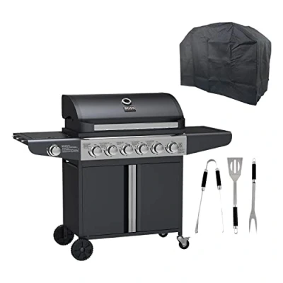 Image of Boss Grill Kentucky Premium 6 Burner Gas BBQ with Side Black