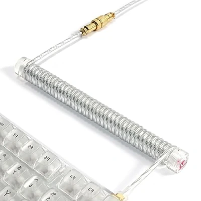Image of MAMBASNAKE C02 Custom Coiled Keyboard Cable and Acrylic Aviator Winder Set Fixed Rod + TPU USB C with 24K Gold Aviation Connector for Gaming Clear