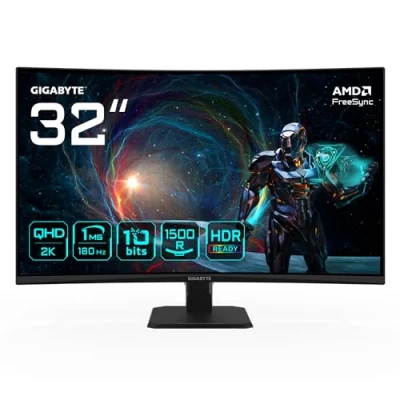 Image of Gigabyte GS32QCA 31.5&quot; Curved Gaming Monitor QHD 2560 x 1440, 180Hz, 1ms, 250CD/m², FreeSync, HDR Ready, HDMI 2.0, DisplayPort 1.4