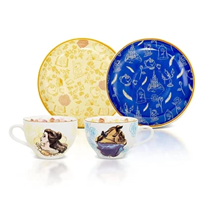 Image of Disney Beauty and the Beast Bone China Teacup Saucer Set of 2